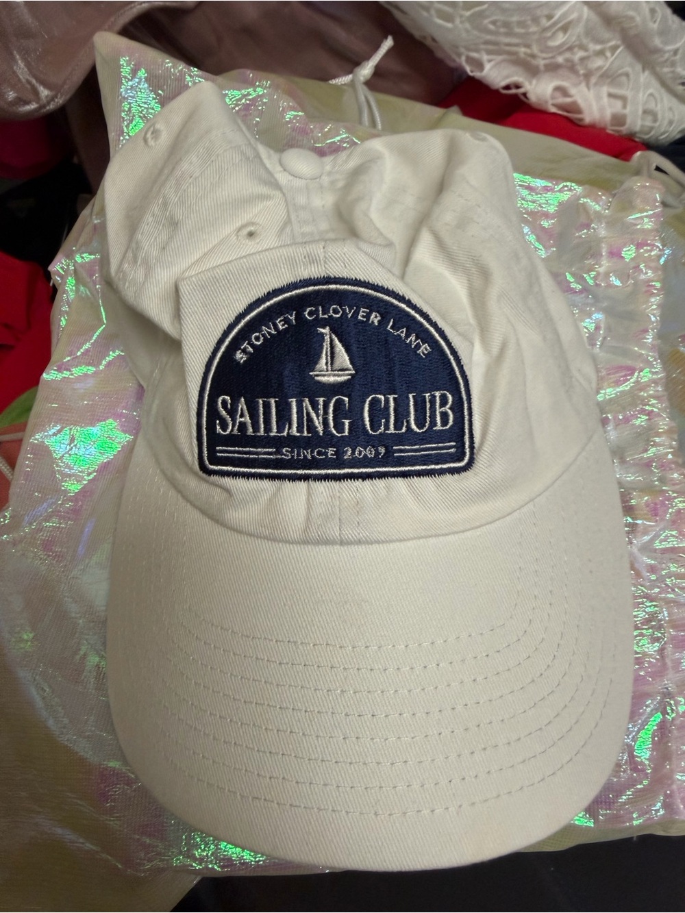 Stoney Clover Lane White Baseball Cap with Navy Sailing Club Patch